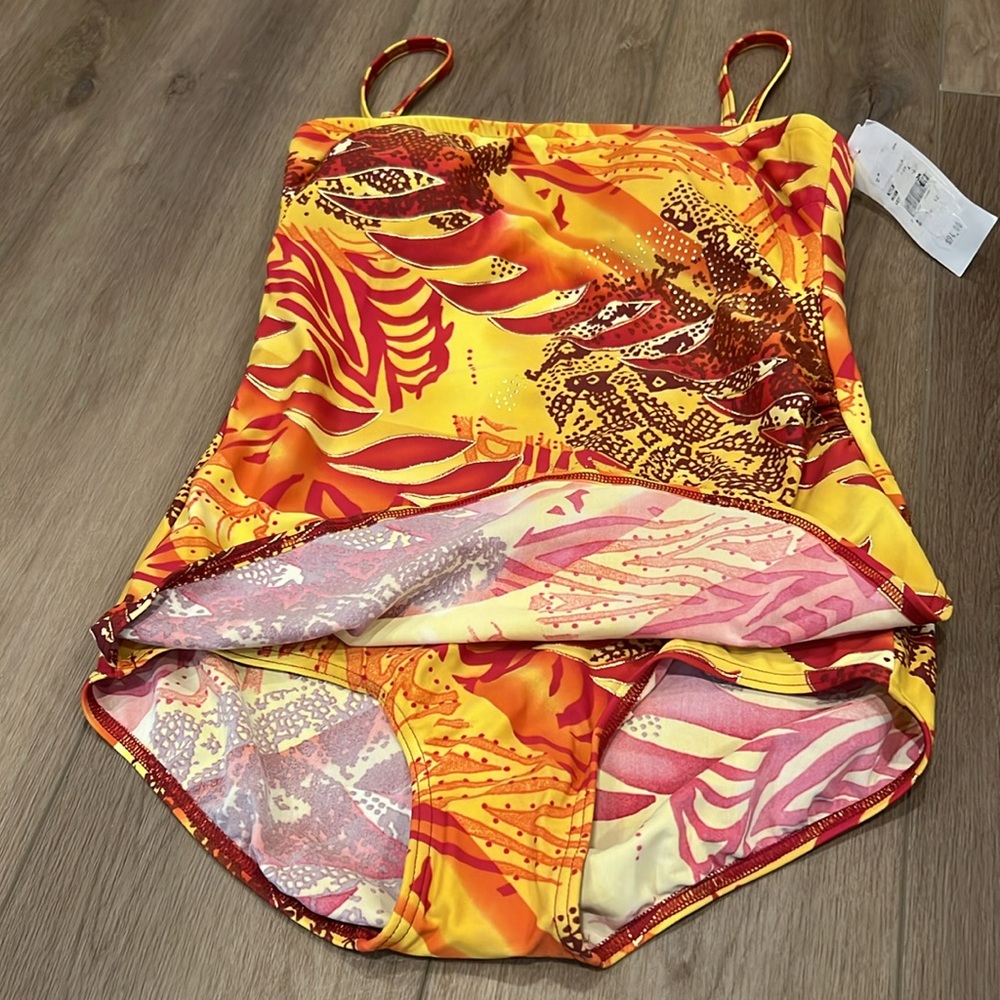 Gottex Silver Vibrant Colorful One Piece Swimsuit Removable Straps Size 12 - Picture 3 of 16